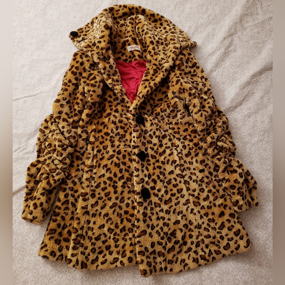 Tatyana Leopard Faux Fur Jacket with Red Lining